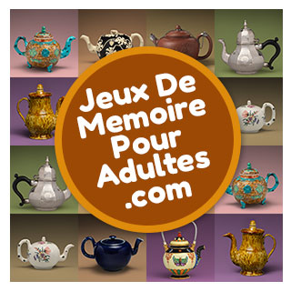 Jeux de société de mémoire gratuits pour les adultes et les personnes âgées niveau difficile avec images de théières 